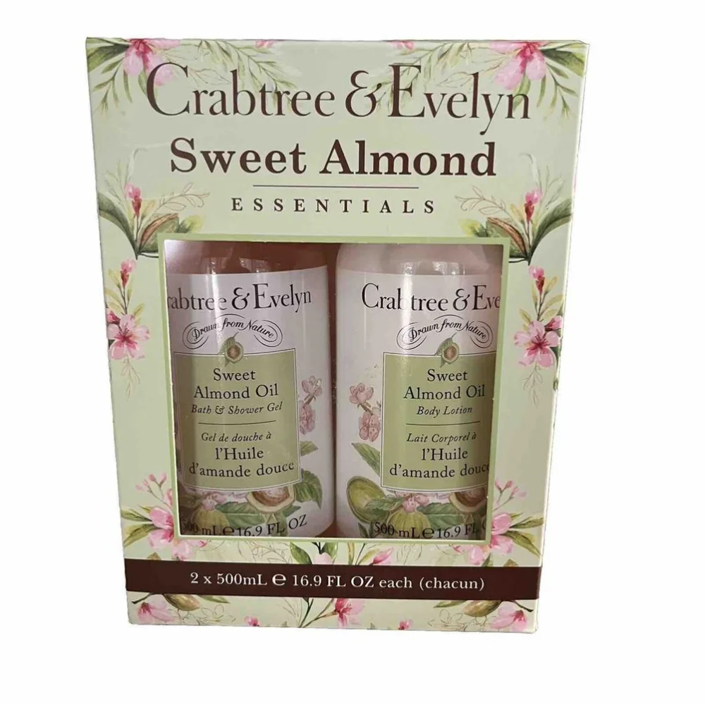 Crabtree & Evelyn Sweet Almond Oil Bath Shower Gel + Body Lotion 16.9 Set NEW